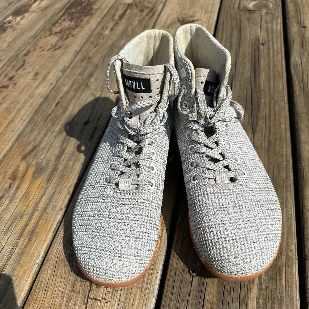 NOBULL High Top Knit Trainer Heather Gray Orange Camo Men 9 Women’s 10.5